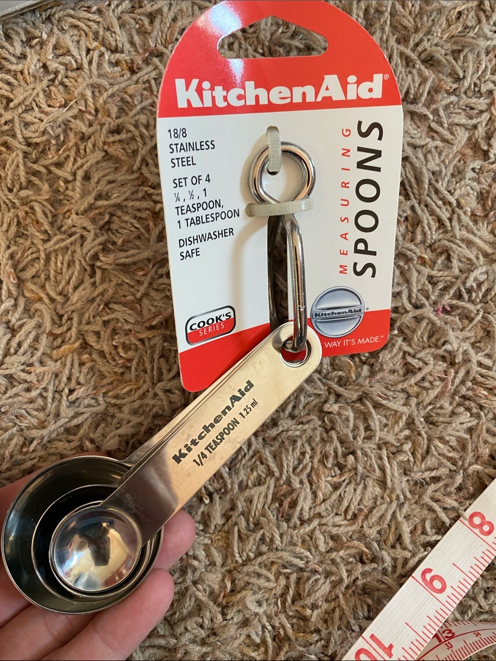 KitchenAid Silver Stainless Steel Measuring Spoon Set with Ring